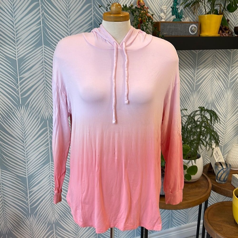 Victoria’s Secret pink hoodie and shorts, lightweight, long sleeves.